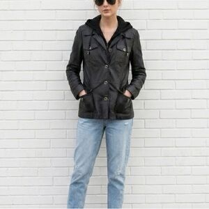 Vintage Danier Leather Jacket Hoodie 90s Y2K Womens size small hooded coat